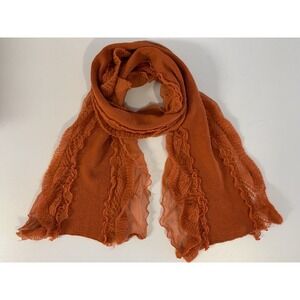Persimmon Silk Blend Scarf Ruffles Sheer Layer Crochet Knit Boho Art Whimsigoth